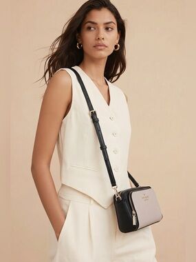 Kate Spade Staci Crossbody in Warm Beige and Black Two Zippers